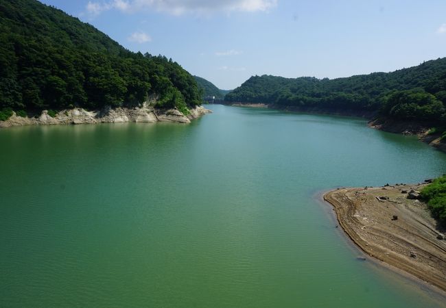 緑がかった湖の色と周囲の緑のコラボ