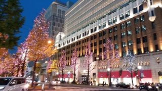 大丸本館の歴史的建築のライトアップとの相乗効果もあり、実に華やいだ雰囲気を醸し出していました。