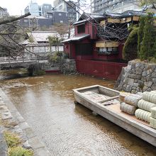 高瀬川一之船入手前の高瀬舟