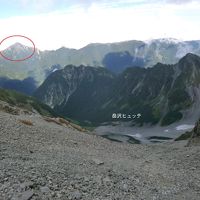 長野側の眺望。涸沢カールや常念岳(赤枠)が見えました