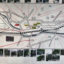 長崎市立山里小学校原爆資料室展示、児童力作慰霊碑マップ。