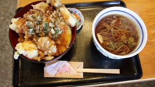 蕎麦天丼蕎麦セットがボリューム満点で美味しい。