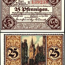 1921年、25ペニヒの紙幣にマルクト教会がある。