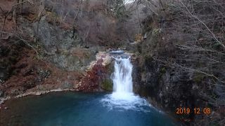 横幅がありますが、落差はありません。滝つぼが広く、渓流釣りのポイントになるような景色です。