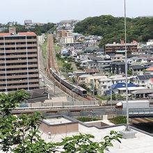 伊勢山公園から見た、小田急線の電車