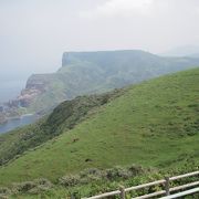 牛馬がのんびり草を食む姿が見られる絶景の赤尾展望所は「日本の夕陽百選」に認定されています。