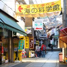 階段沿いに土産物店が並ぶ