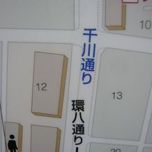 練馬駅の案内板の地図です。千川通りと環八通りが載っています。