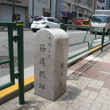 千川通りにある千川上水の橋の跡の練馬区の設置の復元標識です。