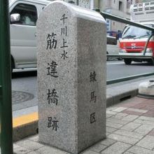 練馬区の筋違橋の親柱の復元標識です。千川通りの両側にあります