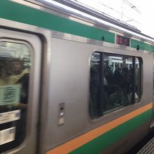 池袋駅ホームにて。　乗った車両は湘南新宿ライン直通のもの。