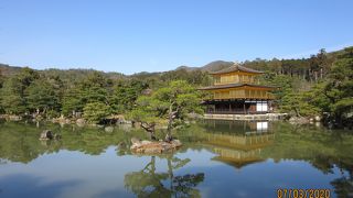 金色に輝く金閣寺、池に映る木々と建物、正に日本の美の極みでした。