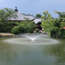 池の噴水が印象的
