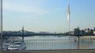 緑色のごつごつした骨太の構造が特徴の橋です