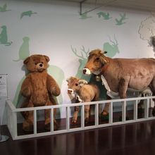 リアルだけど可愛らしいぬいぐるみが並んでいます