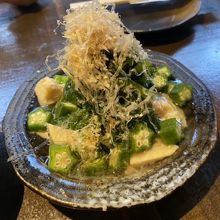 ツユムラサキとオクラのお浸し