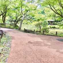 小さな石橋を渡ると池が見えてきました