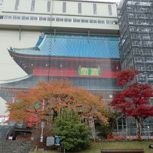 建物は幕で覆われてました