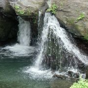 遊歩道沿いの２筋の小さい滝