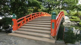 緑の中で朱色が目立つ