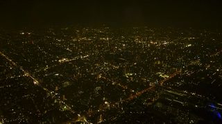 上空から大阪市街の夜景、なんば、あべのハルカス