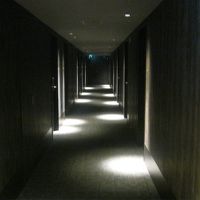 近未来的な風情が漂う客室通路の様子