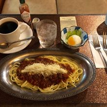 ミートソーススパゲティ・イブニングセット900円ぐらい！