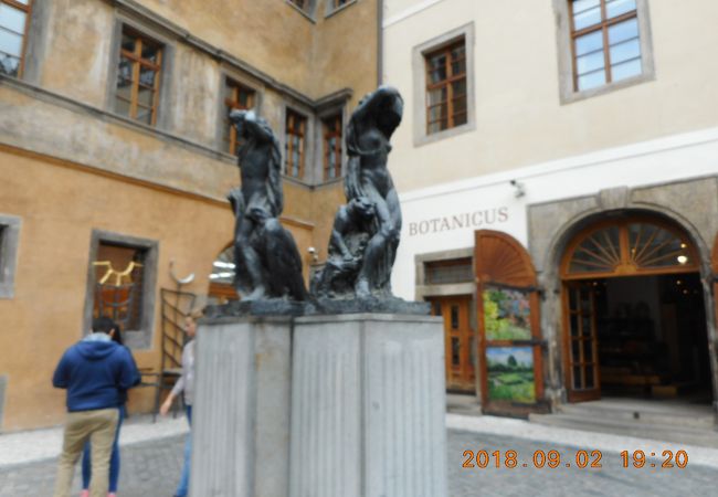 クロクマの彫像がある広場