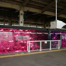 車外には、長岡の花火の写真があしらわれています。