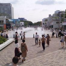 緑の公園だった両側に、店が出店していました。