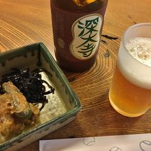 深大寺ビールと葉唐辛子と胡瓜味噌漬