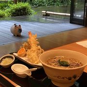 川沿いの天ぷらがおいしいお蕎麦屋さん