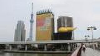 アサヒビール本社のモニュメントとスカイツリーの好展望所