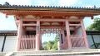 中門から仁王門を望む幅広の参道が見事