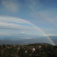部屋からの眺め　富士山とW虹がコラボ