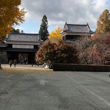 銀杏の紅葉が鮮やかな東虎口櫓門と北櫓