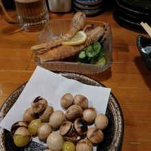 炙り銀杏とシャコ。