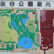 後谷公園の案内です。こじんまりした園内に、池が３ケ所も。