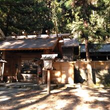 左側が拝殿、右側が元御神木です。