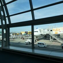 第２旅客ターミナルの到着制限エリアからANA機を眺める