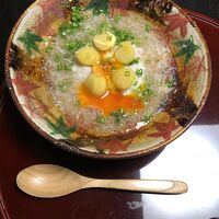 加賀蓮根と栗の淡雪蒸し　甘鯛美味出汁卵黄のせ蟹身餡