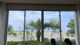 飛行機に乗る直前まで、滑走路を見ながら食事が出来ます