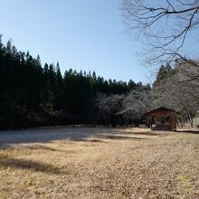 入口にあるストーンパーク。駐車可で東屋もあり。