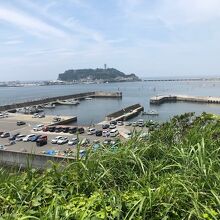 展望台から見た腰越漁港と江の島