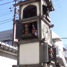 上側、中間、下側の窓から、４種類の人形が、同時に別の動作を