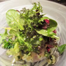 真鯛のカルパッチョ グリーンペッパーソース