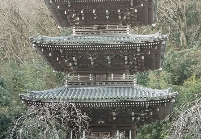 道路から見える三重塔が印象的