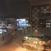 窓から見える雪景色の小樽駅