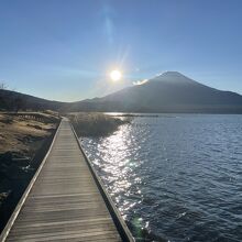 湖畔の遊歩道から富士山が良く見えます。