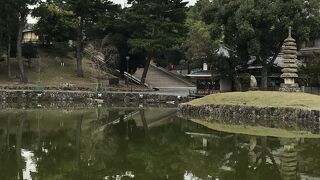 興福寺五重塔が水面に映る風景が美しい。奈良八景のひとつになっている。